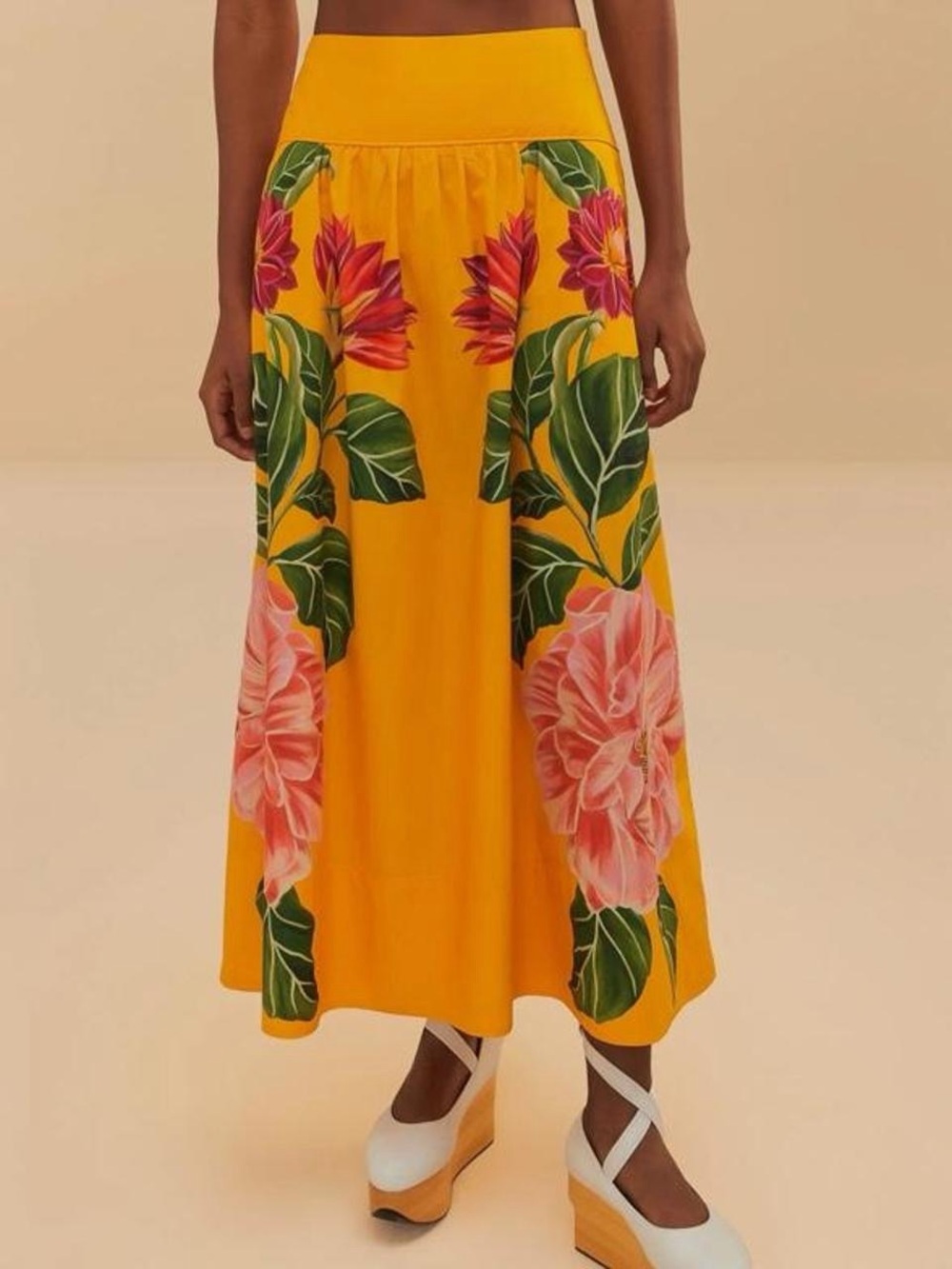 NWT FARM RIO Yellow Spring Awakening Organic Cotton Midi Skirt